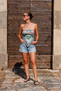 Top IBIZA à sequins vert & rose